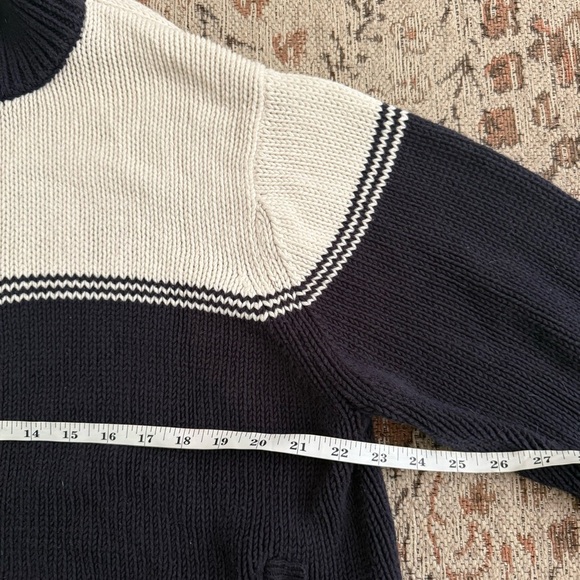 Eddie Bauer Men’s XL Zip Cardigan Sweater Navy Cream Colorblock Full Zip Vintage - Picture 8 of 8